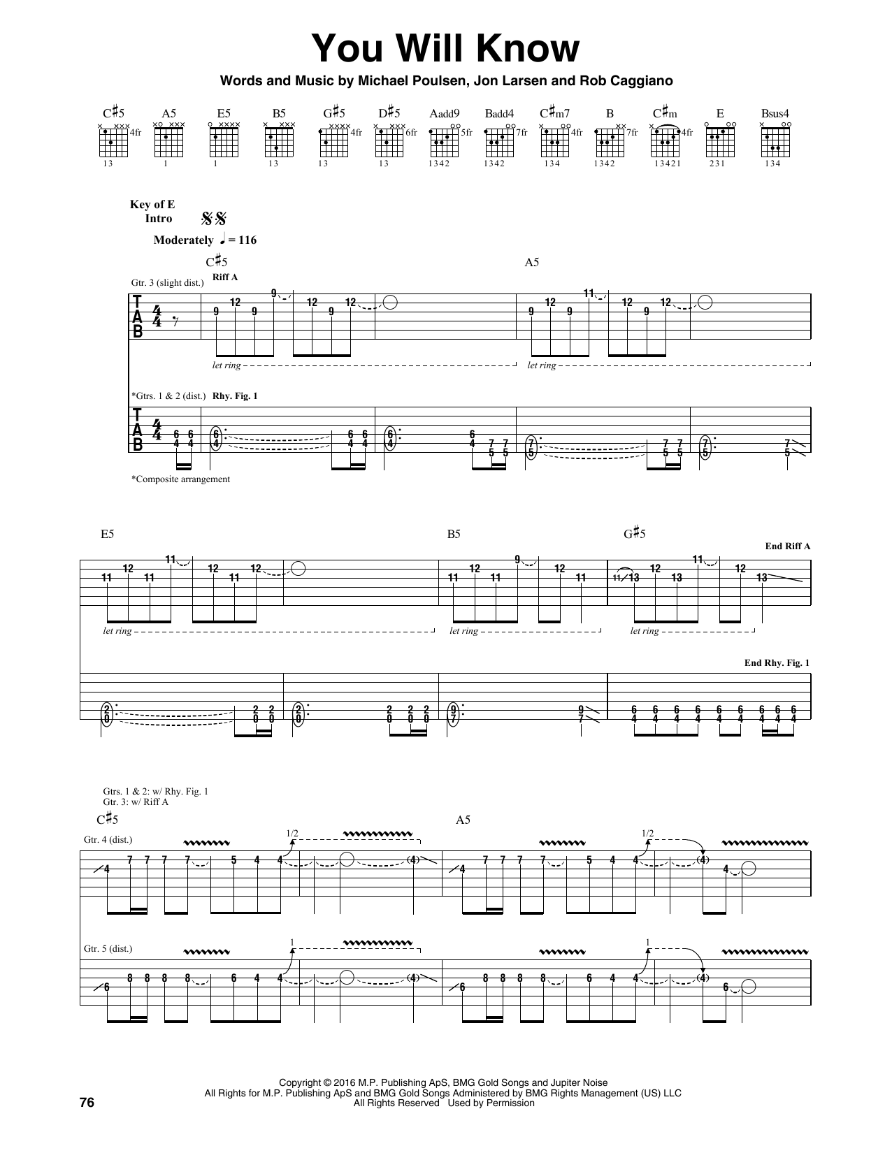 Volbeat You Will Know sheet music notes and chords arranged for Guitar Rhythm Tab
