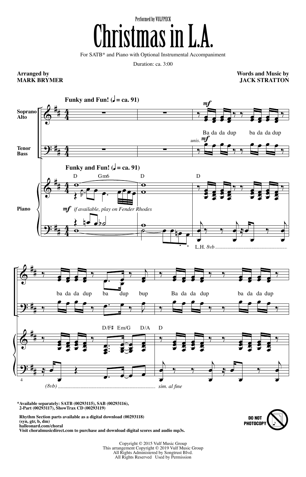 Vulfpeck Christmas In L.A. (arr. Mark Brymer) sheet music notes and chords arranged for SATB Choir