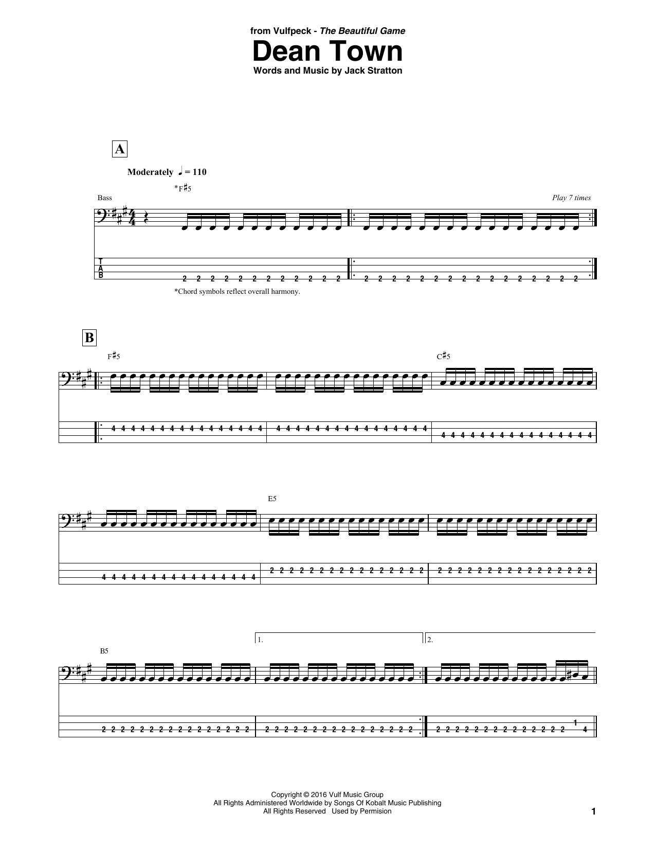 Vulfpeck Dean Town sheet music notes and chords arranged for Bass Guitar Tab