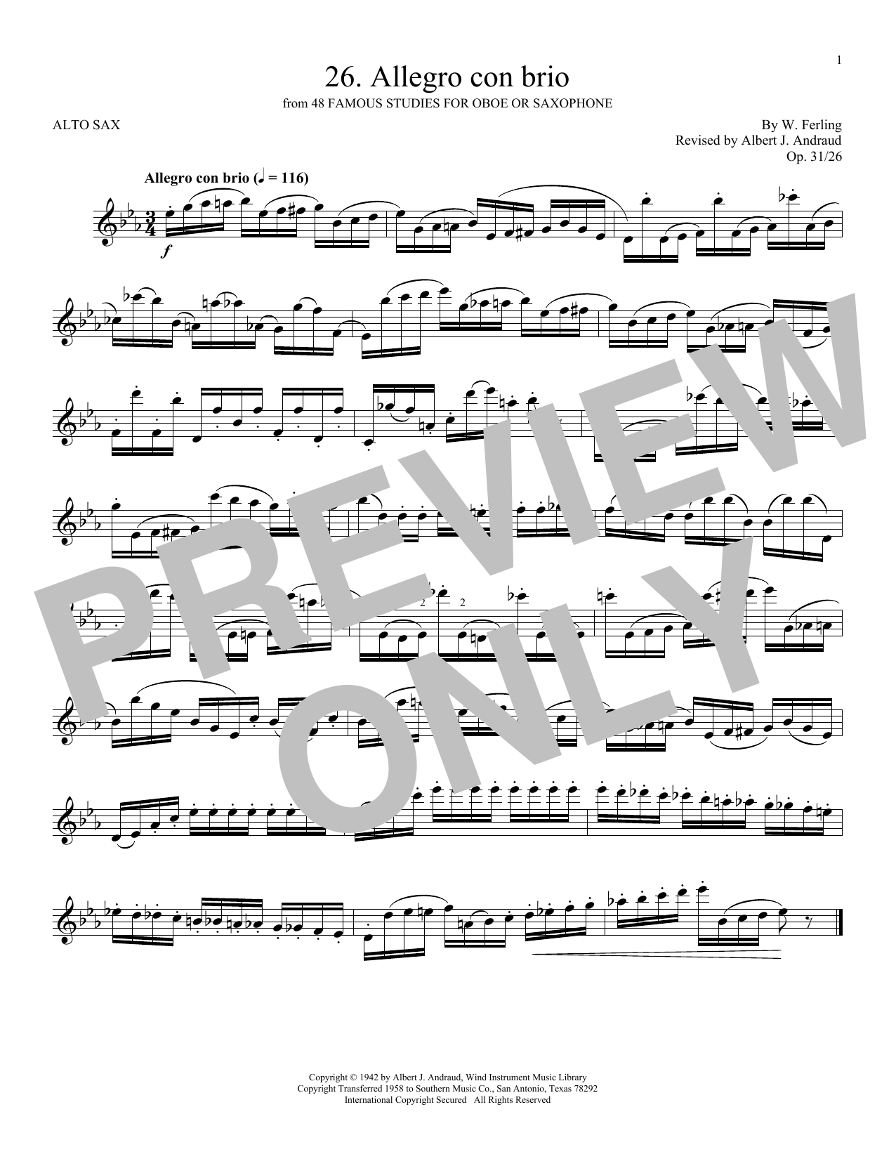 W. Ferling Etude No. 26 sheet music notes and chords arranged for Alto Sax Solo