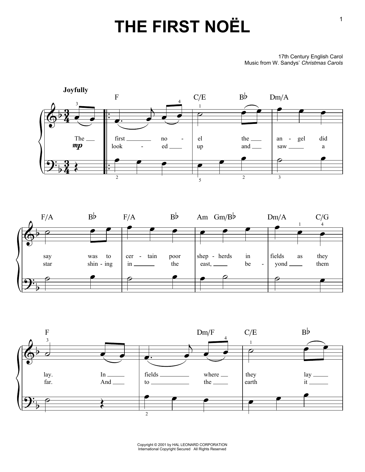 W. Sandys' Christmas Carols The First Noel sheet music notes and chords arranged for Trombone Solo