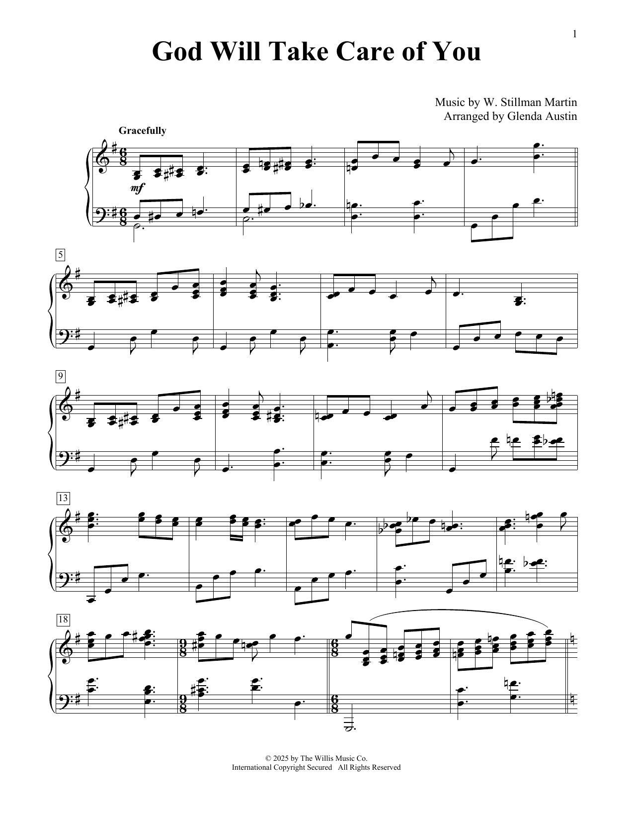 W. Stillman Martin God Will Take Care Of You (arr. Glenda Austin) sheet music notes and chords arranged for Educational Piano