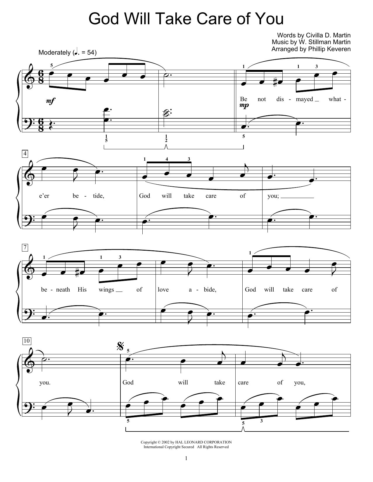 W. Stillman Martin God Will Take Care Of You (arr. Phillip Keveren) sheet music notes and chords arranged for Piano Solo