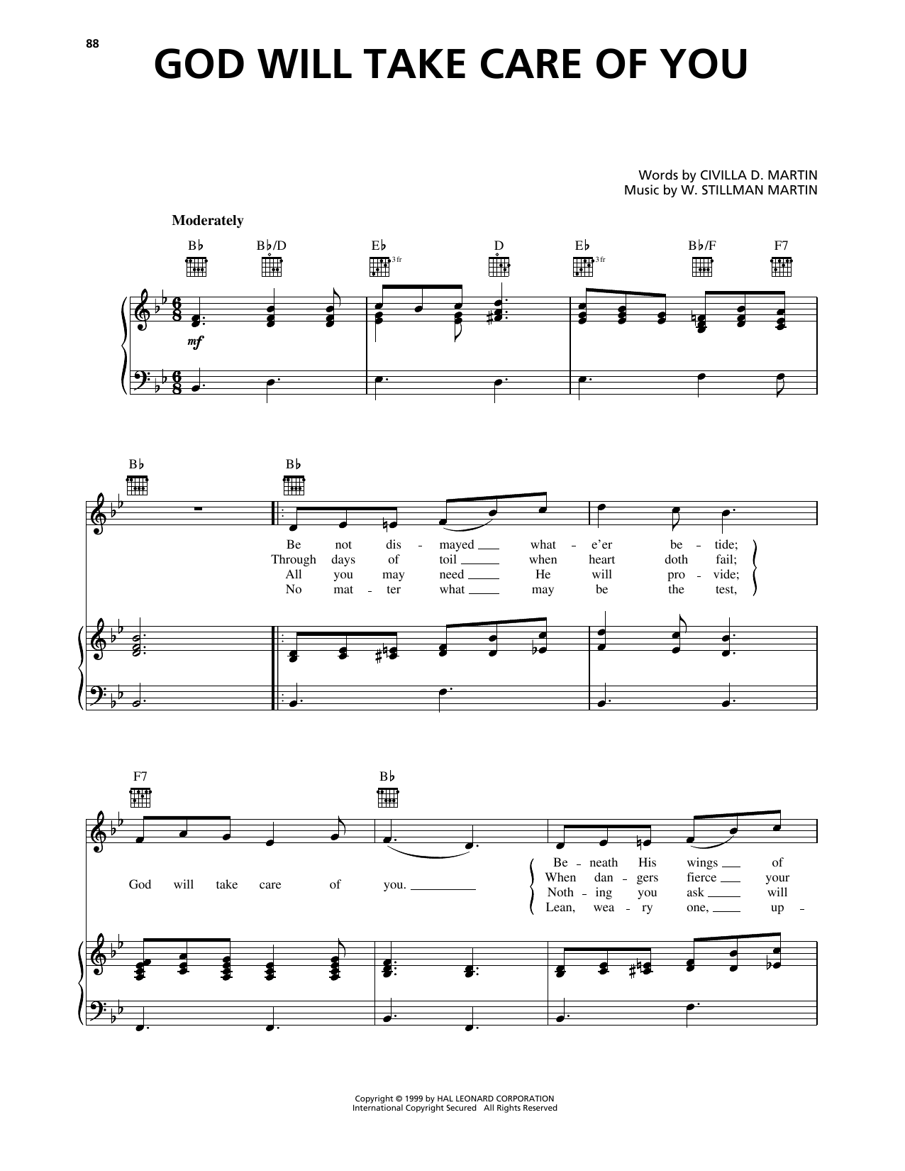 W. Stillman Martin God Will Take Care Of You sheet music notes and chords arranged for Piano, Vocal & Guitar Chords (Right-Hand Melody)