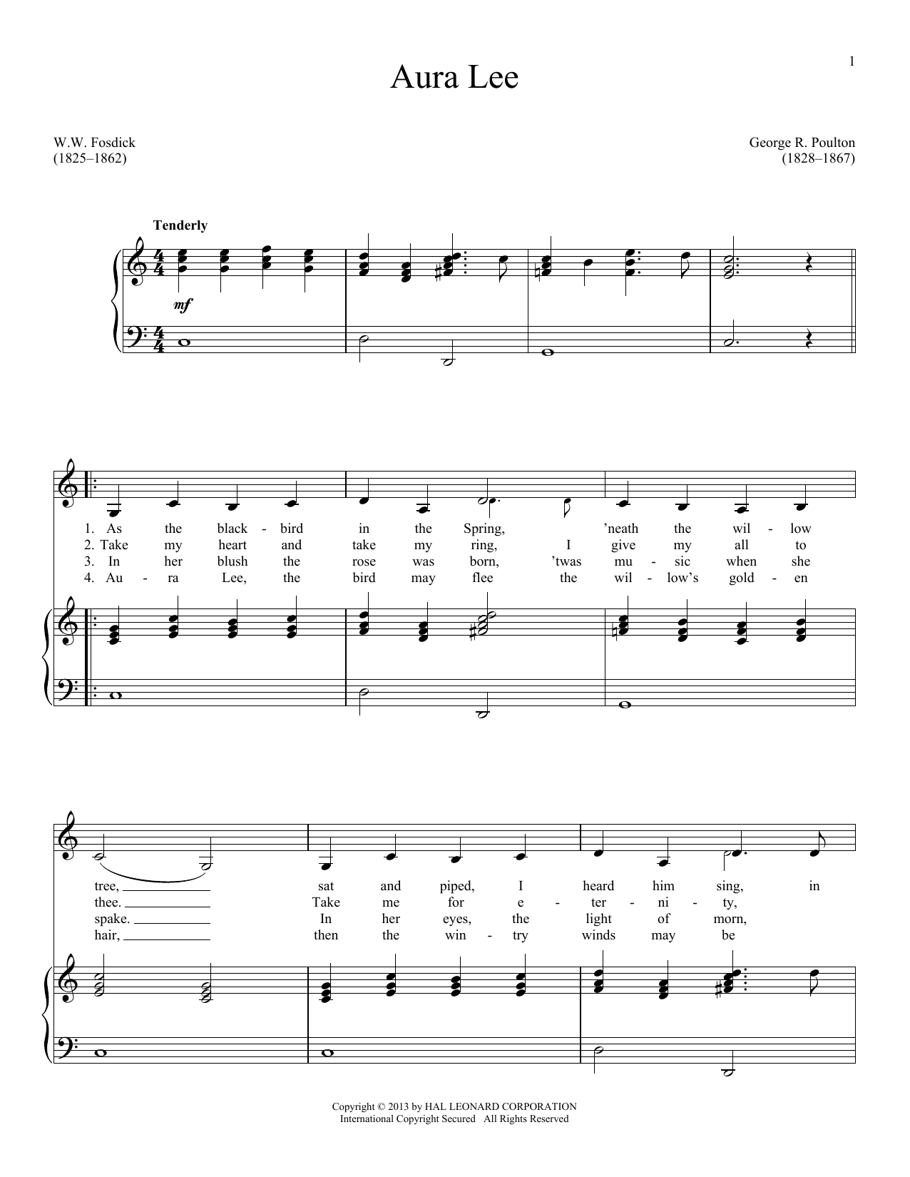 W.W. Fosdick Aura Lee sheet music notes and chords arranged for Ocarina