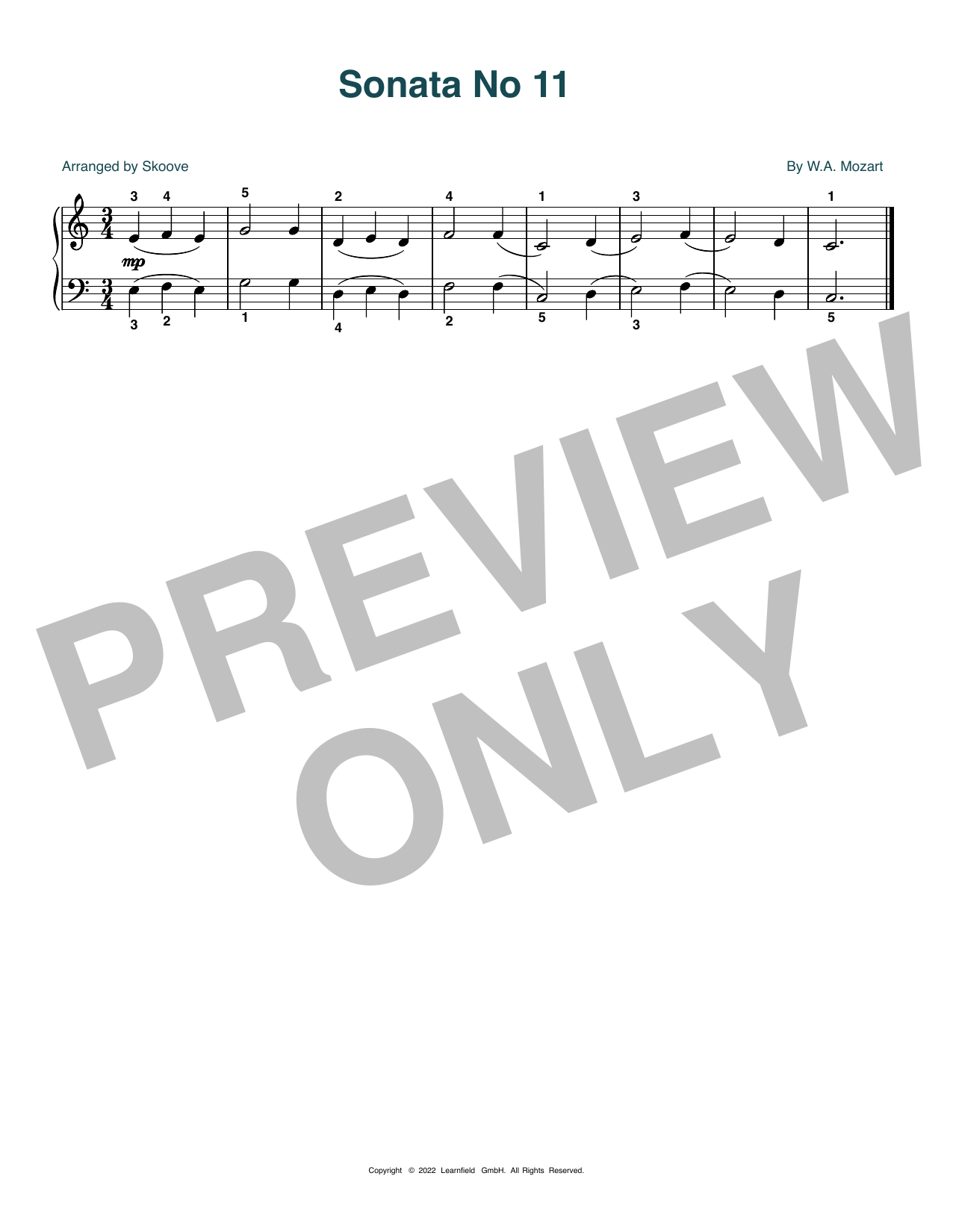 W.A. Mozart Sonata No. 11 (arr. Skoove) sheet music notes and chords arranged for Beginner Piano (Abridged)