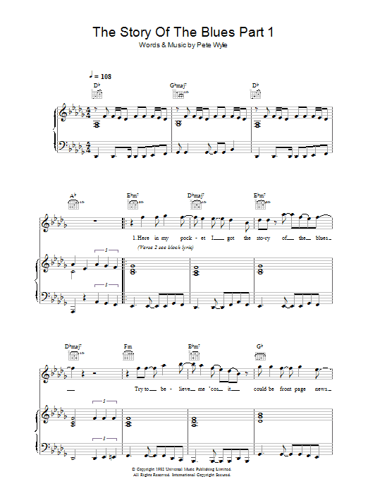 Wah! The Story Of The Blues Part 1 sheet music notes and chords arranged for Piano, Vocal & Guitar Chords