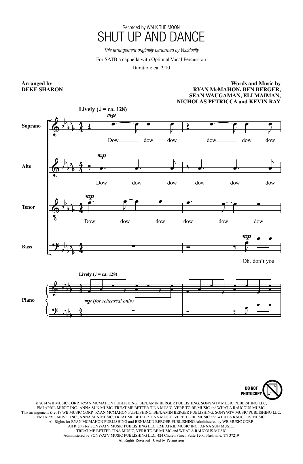 Walk The Moon Shut Up And Dance (arr. Deke Sharon) sheet music notes and chords arranged for SATB Choir