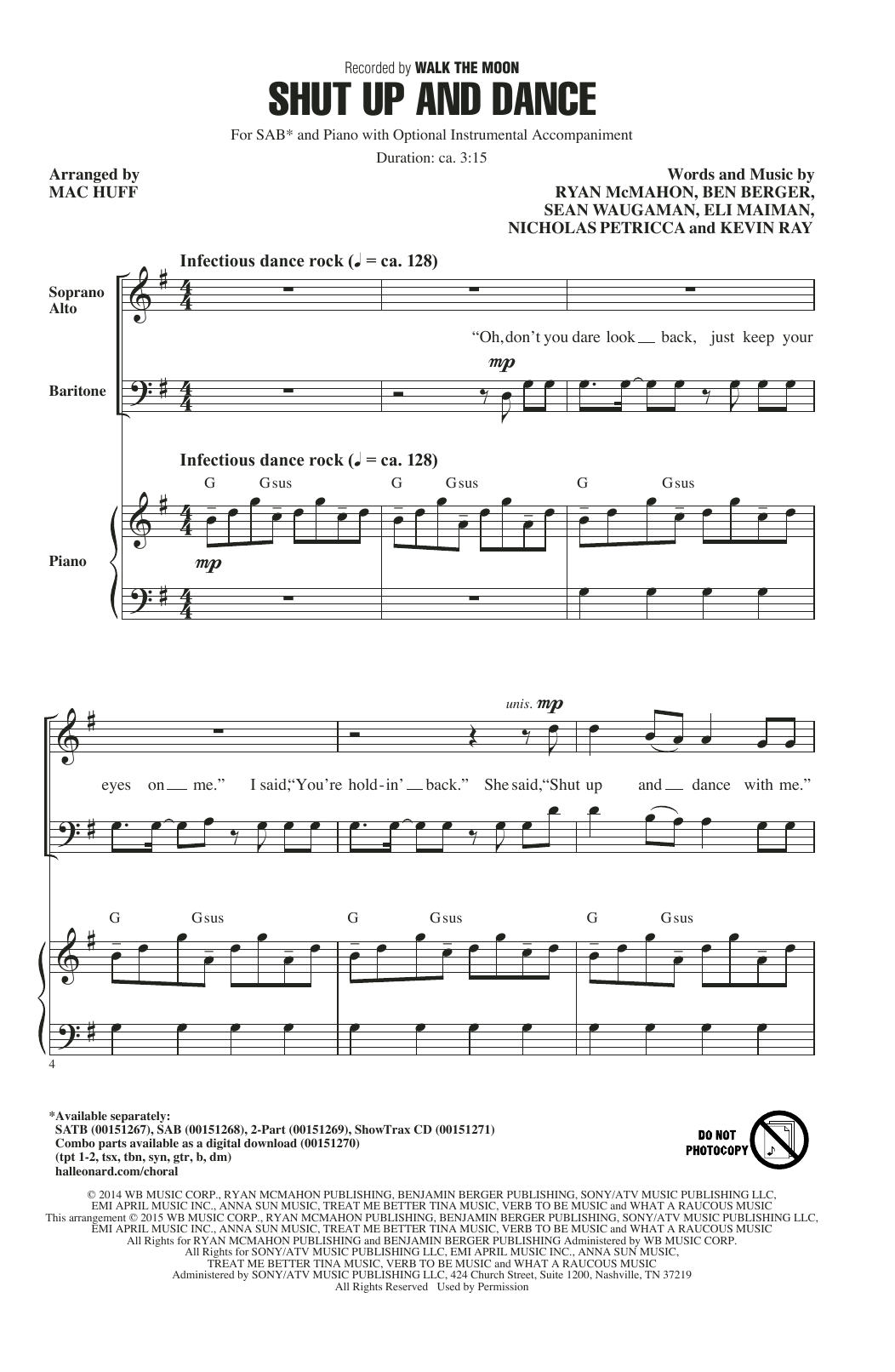 Walk The Moon Shut Up And Dance (arr. Mac Huff) sheet music notes and chords arranged for 2-Part Choir