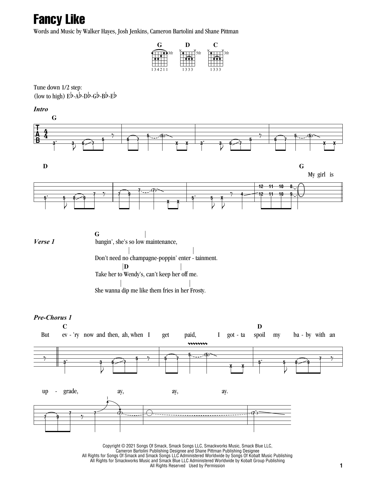 Walker Hayes Fancy Like sheet music notes and chords arranged for Easy Piano