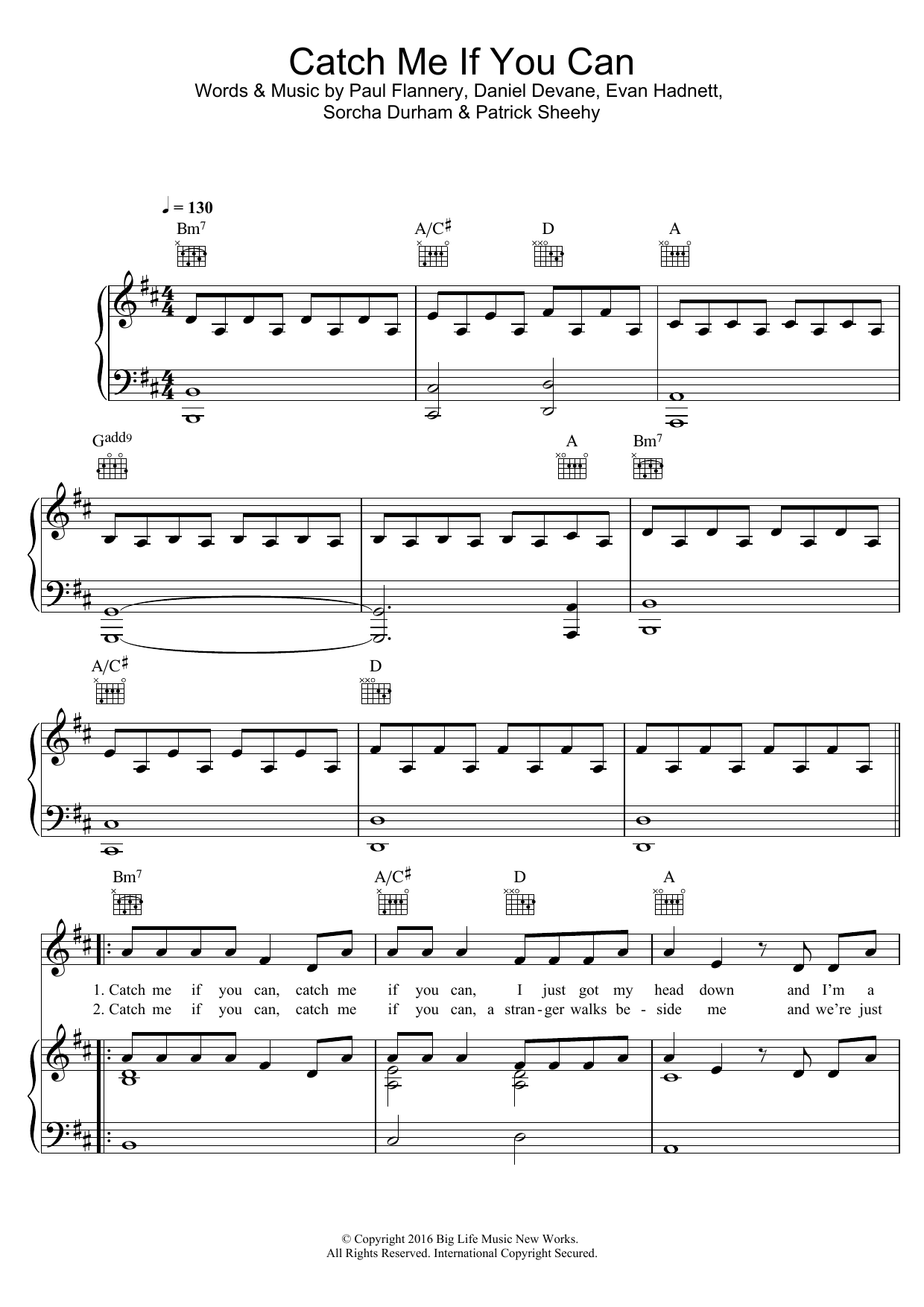 Walking On Cars Catch Me If You Can sheet music notes and chords arranged for Piano, Vocal & Guitar Chords