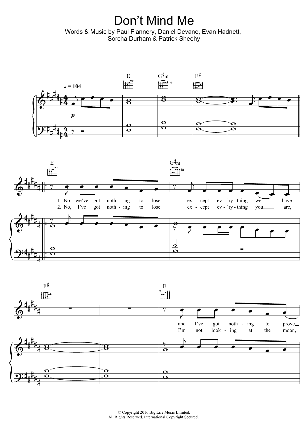 Walking On Cars Don't Mind Me sheet music notes and chords arranged for Piano, Vocal & Guitar Chords