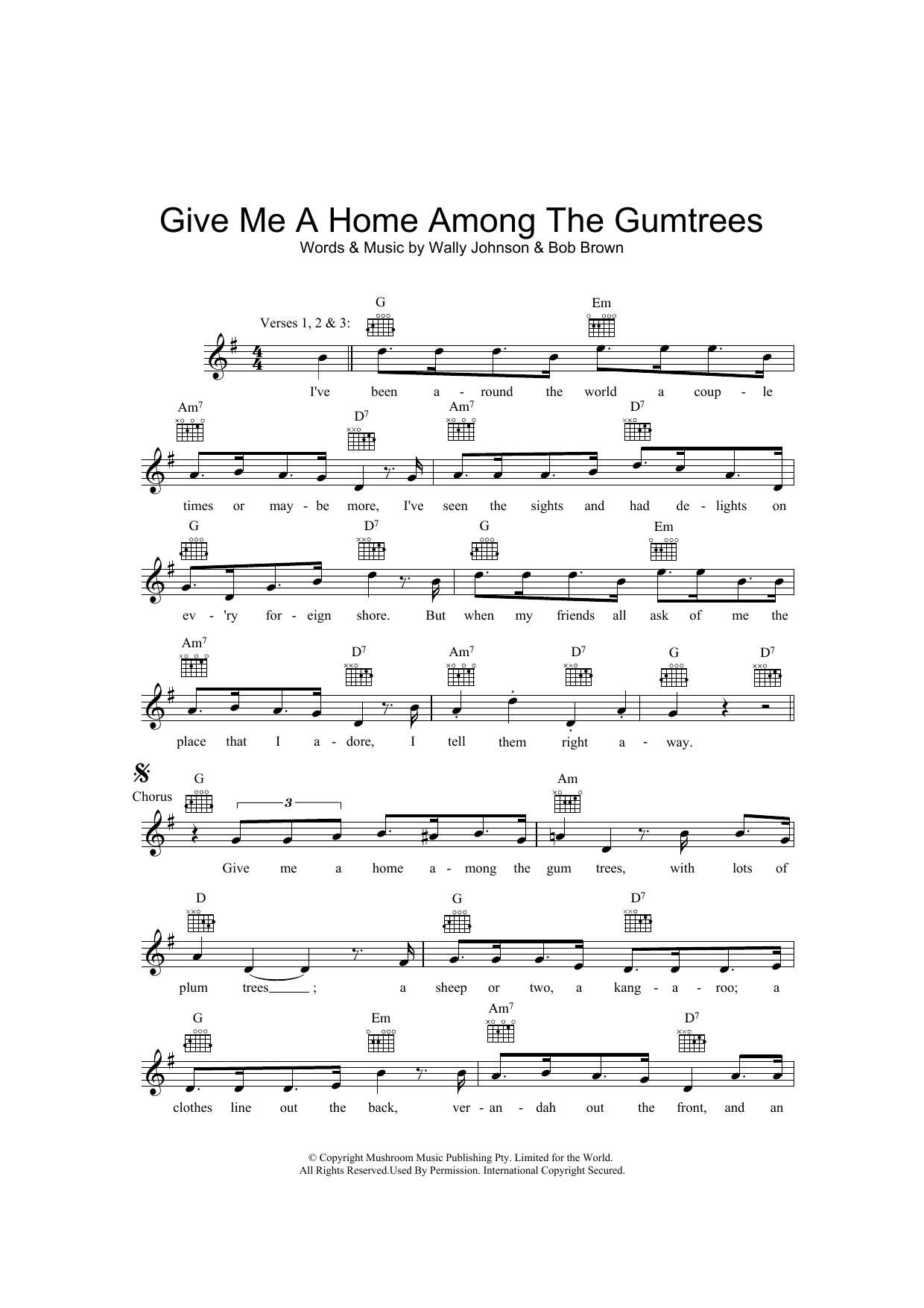 Wally Johnson Give Me A Home Among The Gumtrees sheet music notes and chords arranged for Lead Sheet / Fake Book