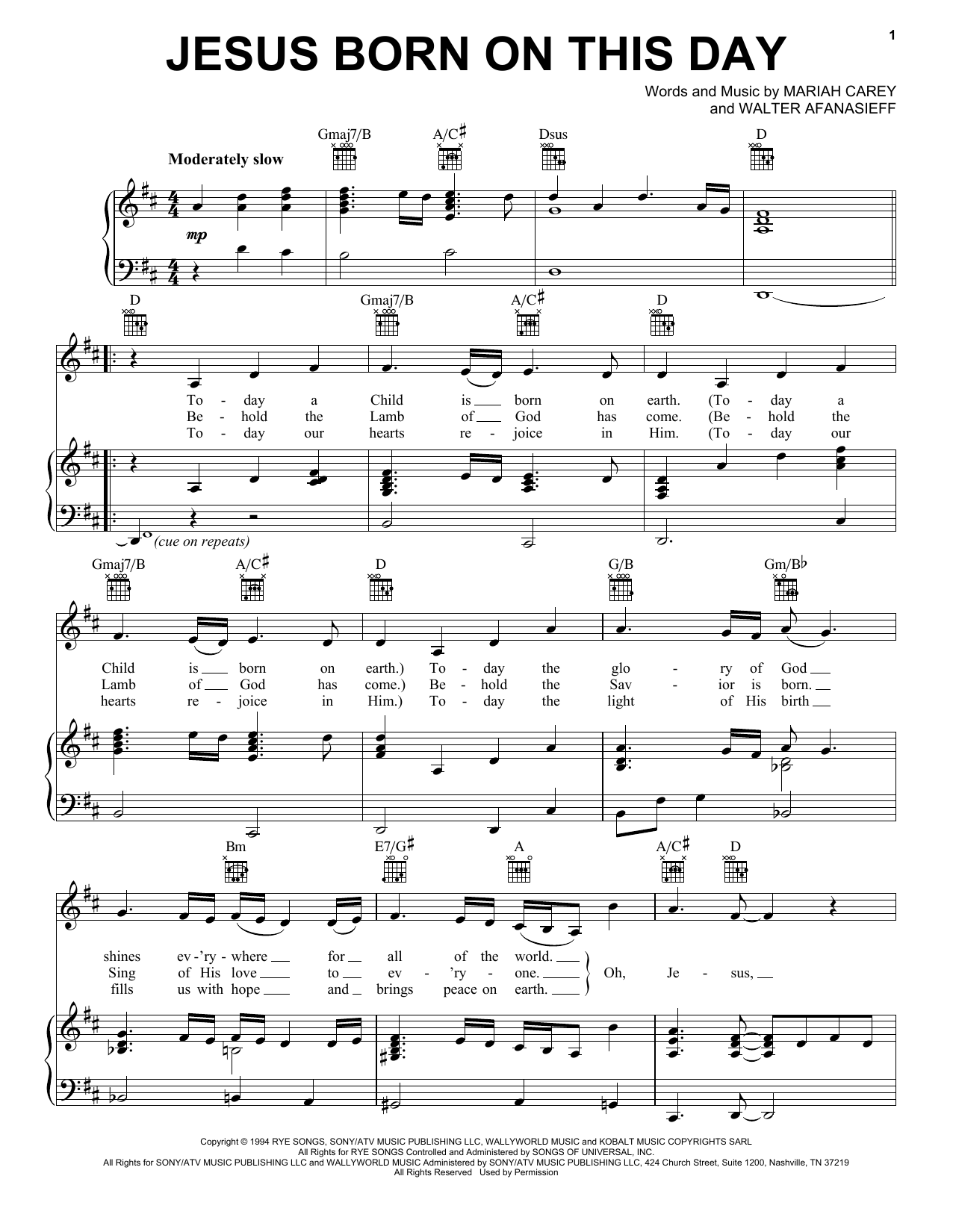 Walter Afanasieff Jesus Born On This Day sheet music notes and chords arranged for Piano, Vocal & Guitar Chords (Right-Hand Melody)