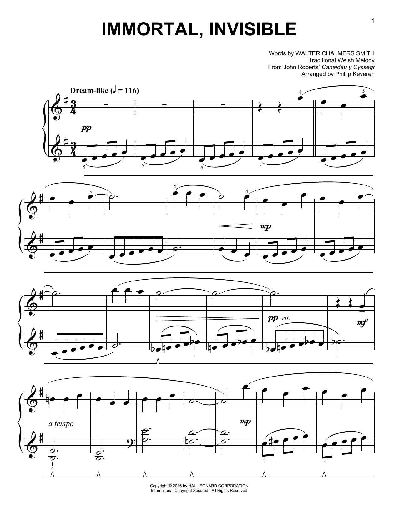 Walter Chalmers Smith Immortal, Invisible [Classical version] (arr. Phillip Keveren) sheet music notes and chords arranged for Easy Piano
