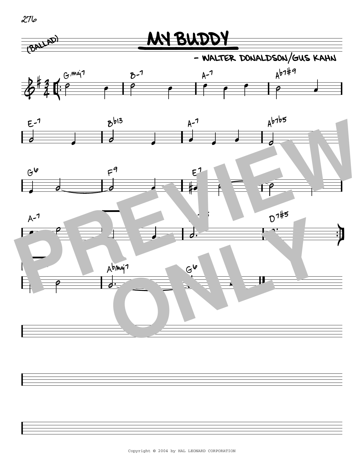 Walter Donaldson and Gus Kahn My Buddy [Reharmonized version] (arr. Jack Grassel) sheet music notes and chords arranged for Real Book – Melody & Chords