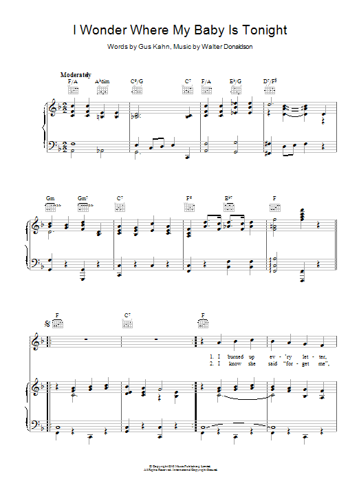 Walter Donaldson I Wonder Where My Baby Is sheet music notes and chords arranged for Piano, Vocal & Guitar Chords