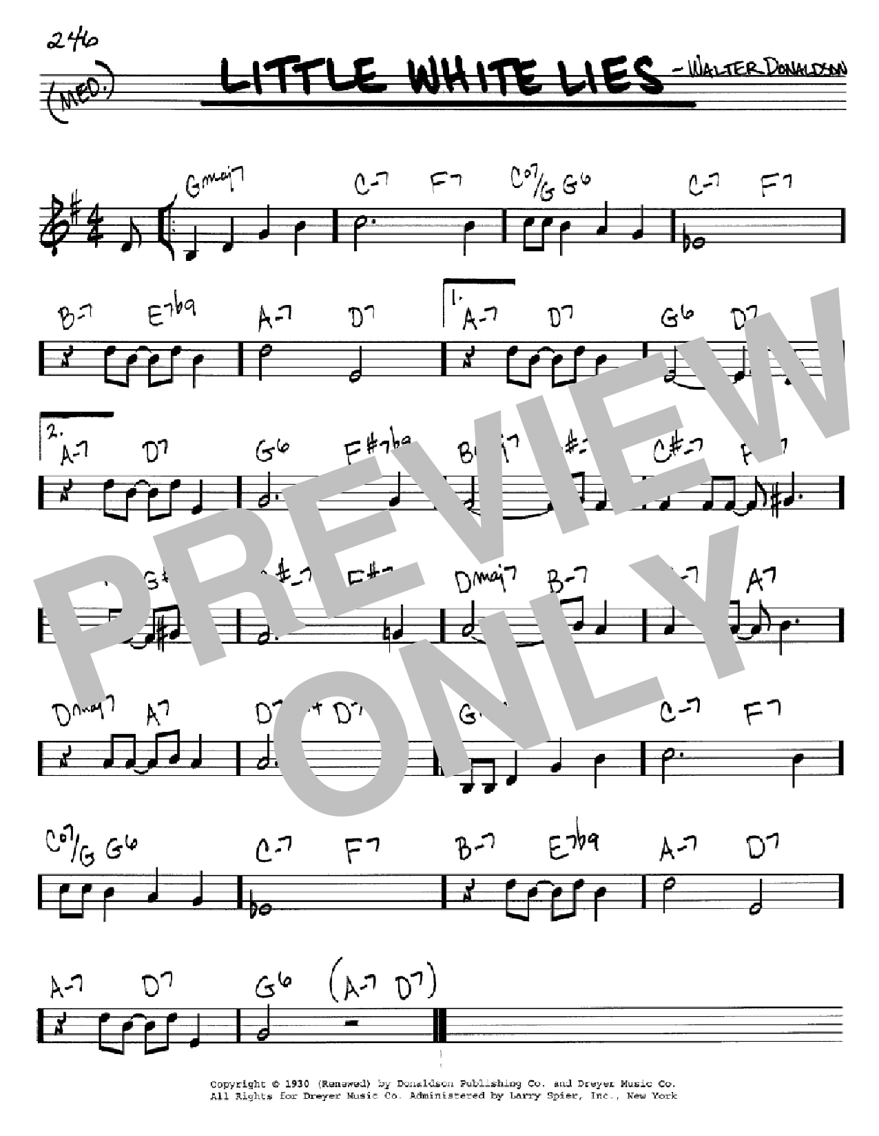 Walter Donaldson Little White Lies sheet music notes and chords arranged for Pro Vocal