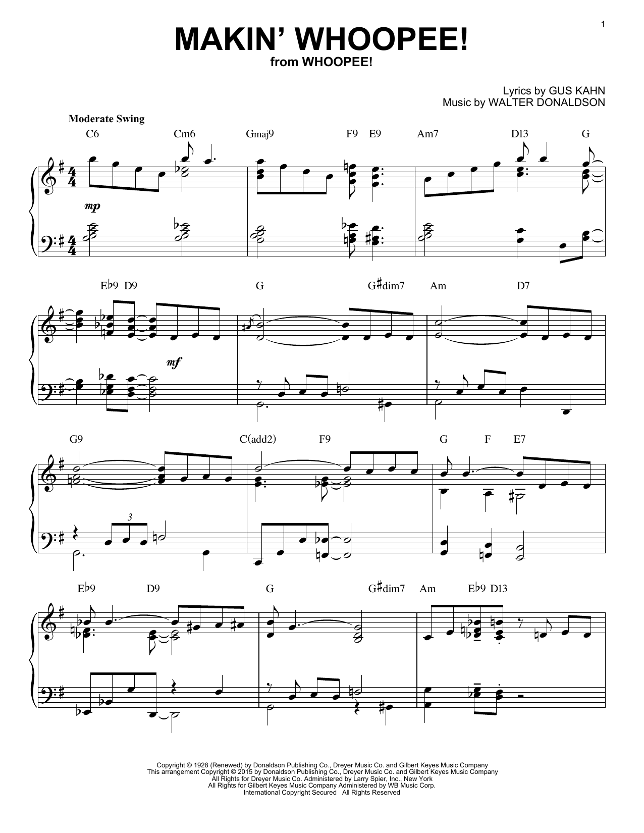 Walter Donaldson Makin' Whoopee! [Stride version] (arr. Brent Edstrom) sheet music notes and chords arranged for Piano Solo