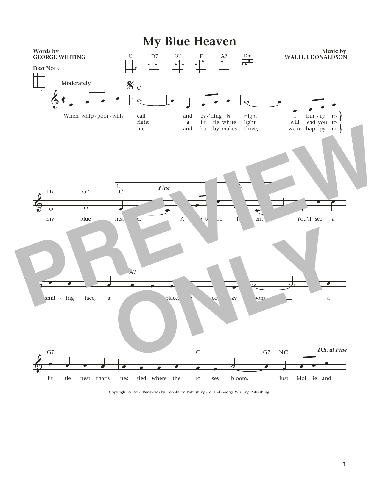 Walter Donaldson My Blue Heaven (from The Daily Ukulele) (arr. Liz and Jim Beloff) sheet music notes and chords arranged for Ukulele