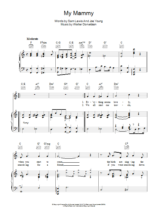 Walter Donaldson My Mammy sheet music notes and chords arranged for Piano, Vocal & Guitar Chords