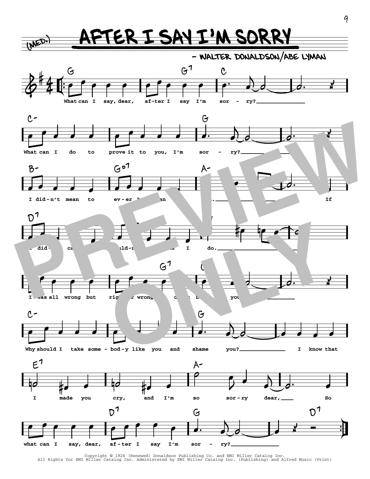 Walter Donaldson What Can I Say After I Say I'm Sorry (arr. Robert Rawlins) sheet music notes and chords arranged for Real Book – Melody, Lyrics & Chords