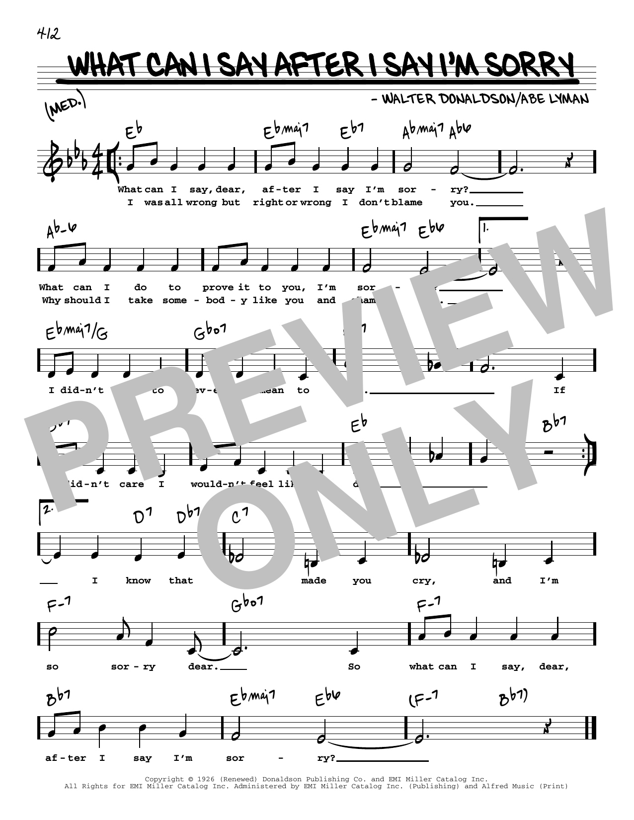 Walter Donaldson What Can I Say After I Say I'm Sorry (Low Voice) sheet music notes and chords arranged for Real Book – Melody, Lyrics & Chords