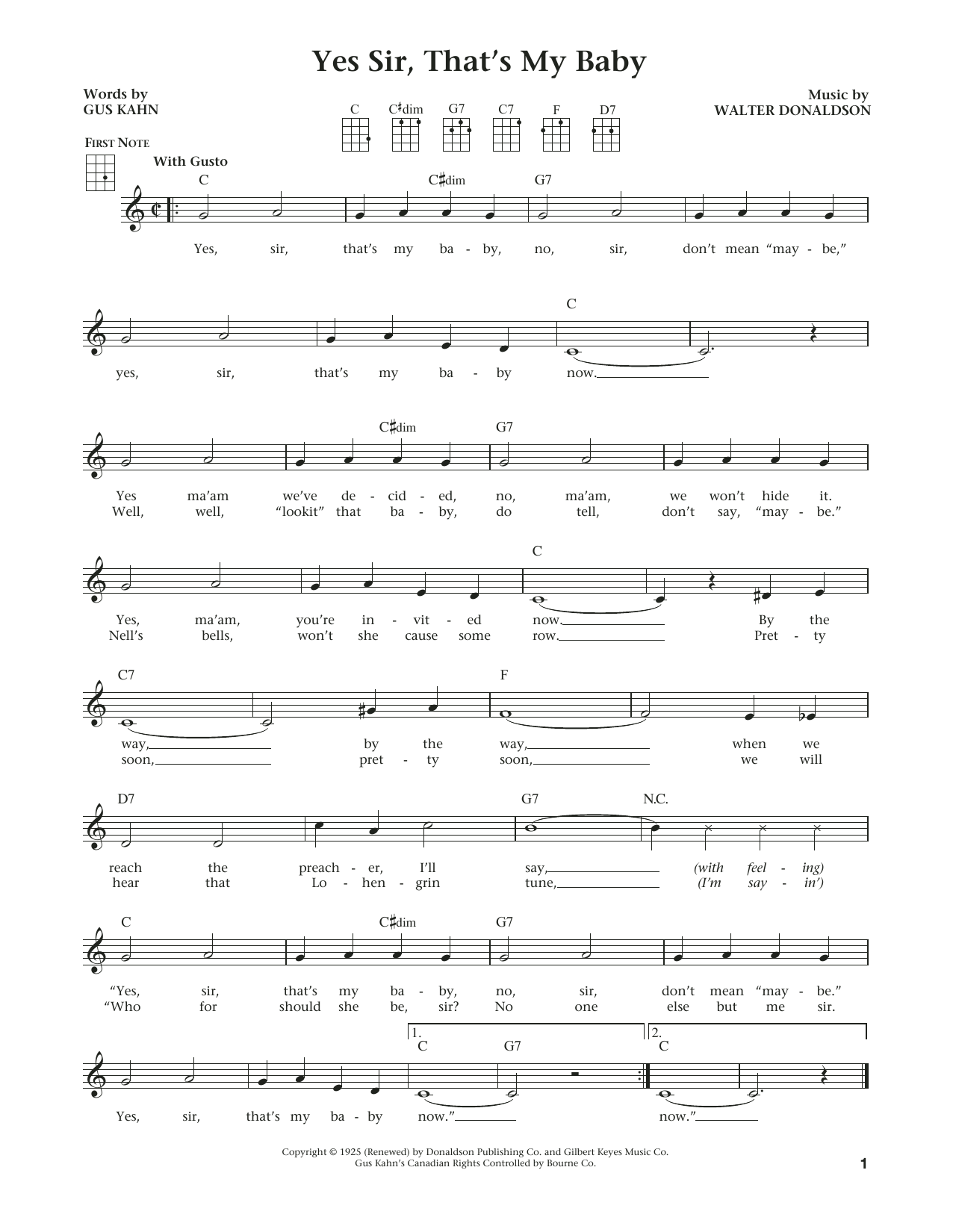 Walter Donaldson Yes Sir, That's My Baby (from The Daily Ukulele) (arr. Liz and Jim Beloff) sheet music notes and chords arranged for Ukulele