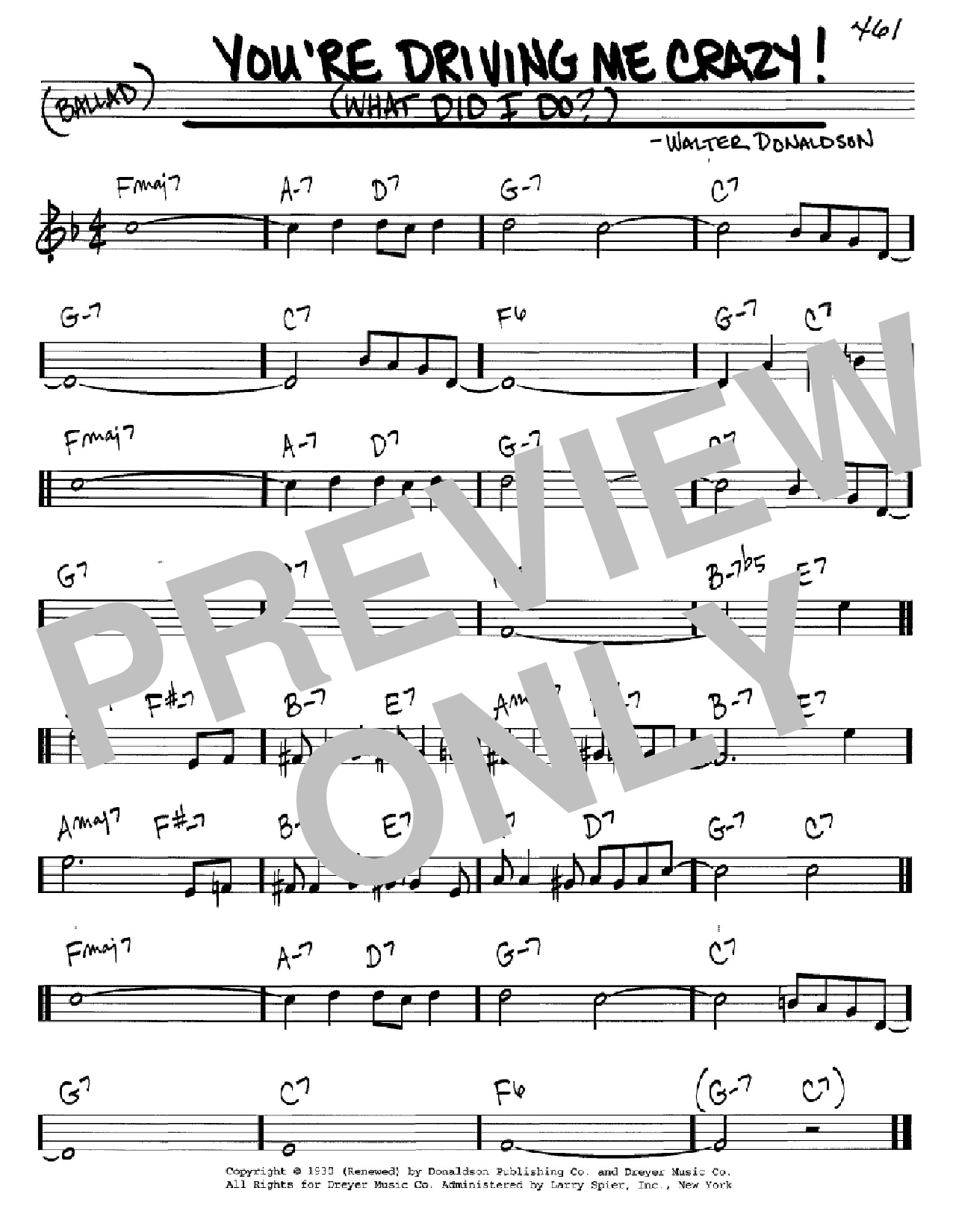 Walter Donaldson You're Driving Me Crazy! (What Did I Do?) sheet music notes and chords arranged for Real Book – Melody & Chords – C Instruments