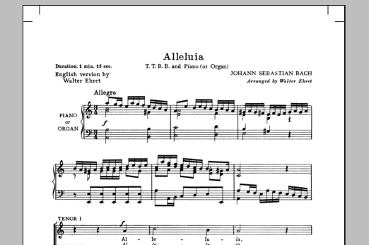 Walter Ehret Alleluia (from Cantata 142) sheet music notes and chords arranged for TTBB Choir