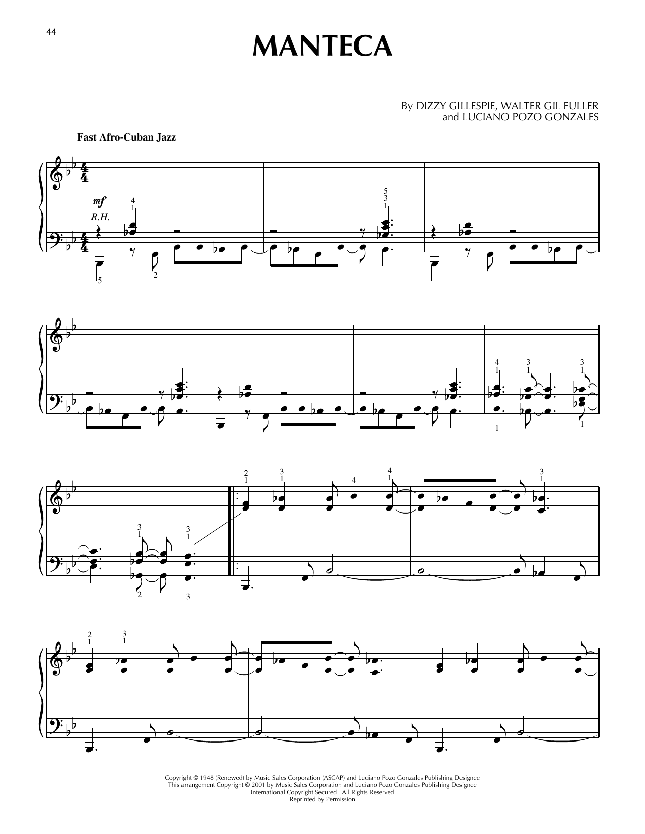 Walter Gil Fuller Manteca sheet music notes and chords arranged for Piano Solo