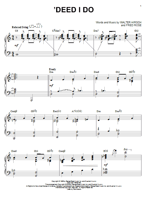 Walter Hirsch 'Deed I Do (arr. Brent Edstrom) sheet music notes and chords arranged for Piano Solo