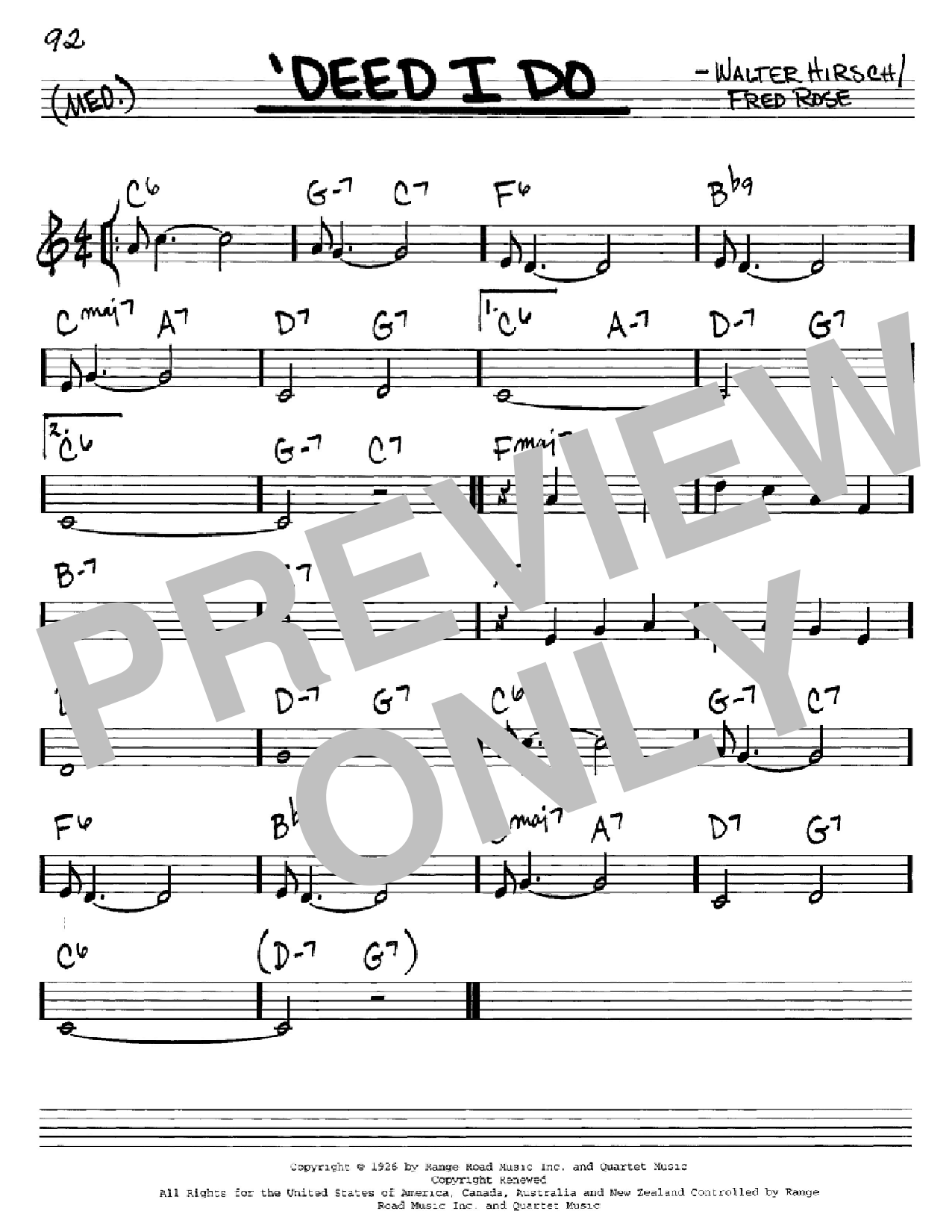 Walter Hirsch 'Deed I Do sheet music notes and chords arranged for Real Book – Melody & Chords – C Instruments