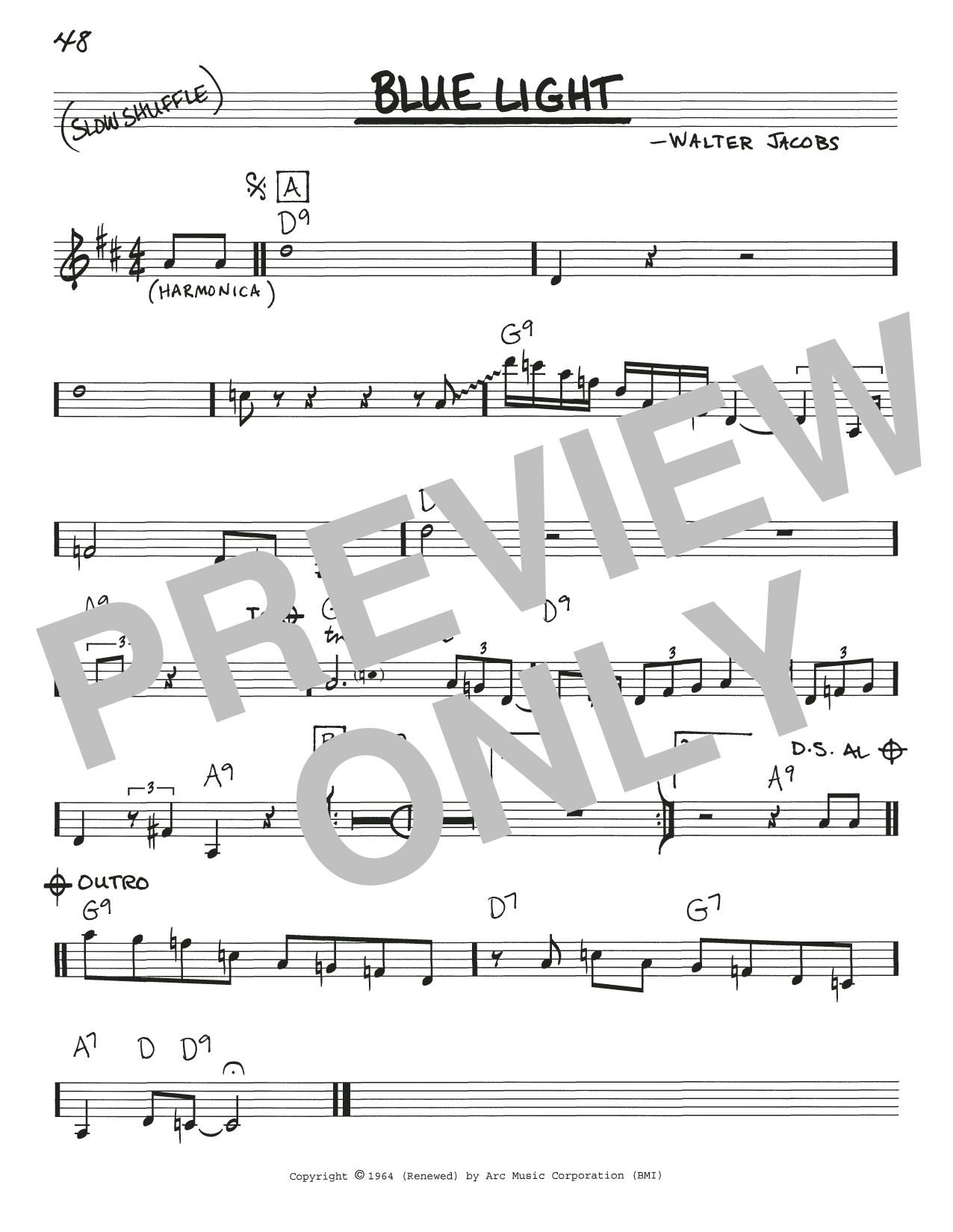 Walter Jacobs Blue Light sheet music notes and chords arranged for Real Book – Melody, Lyrics & Chords