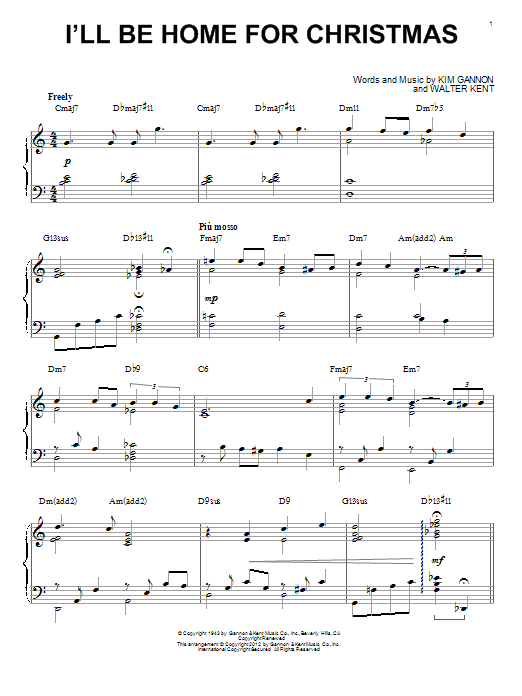 Walter Kent I'll Be Home For Christmas [Jazz version] (arr. Brent Edstrom) sheet music notes and chords arranged for Piano Solo