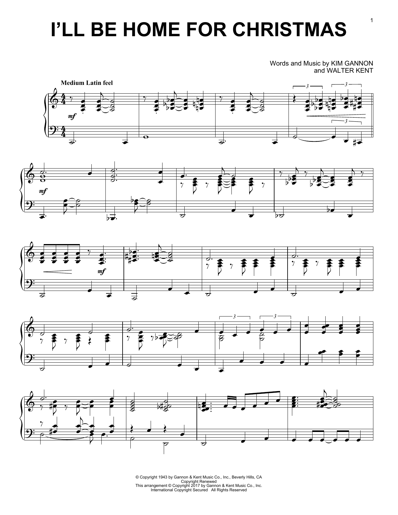 Walter Kent I'll Be Home For Christmas [Jazz version] sheet music notes and chords arranged for Piano Solo