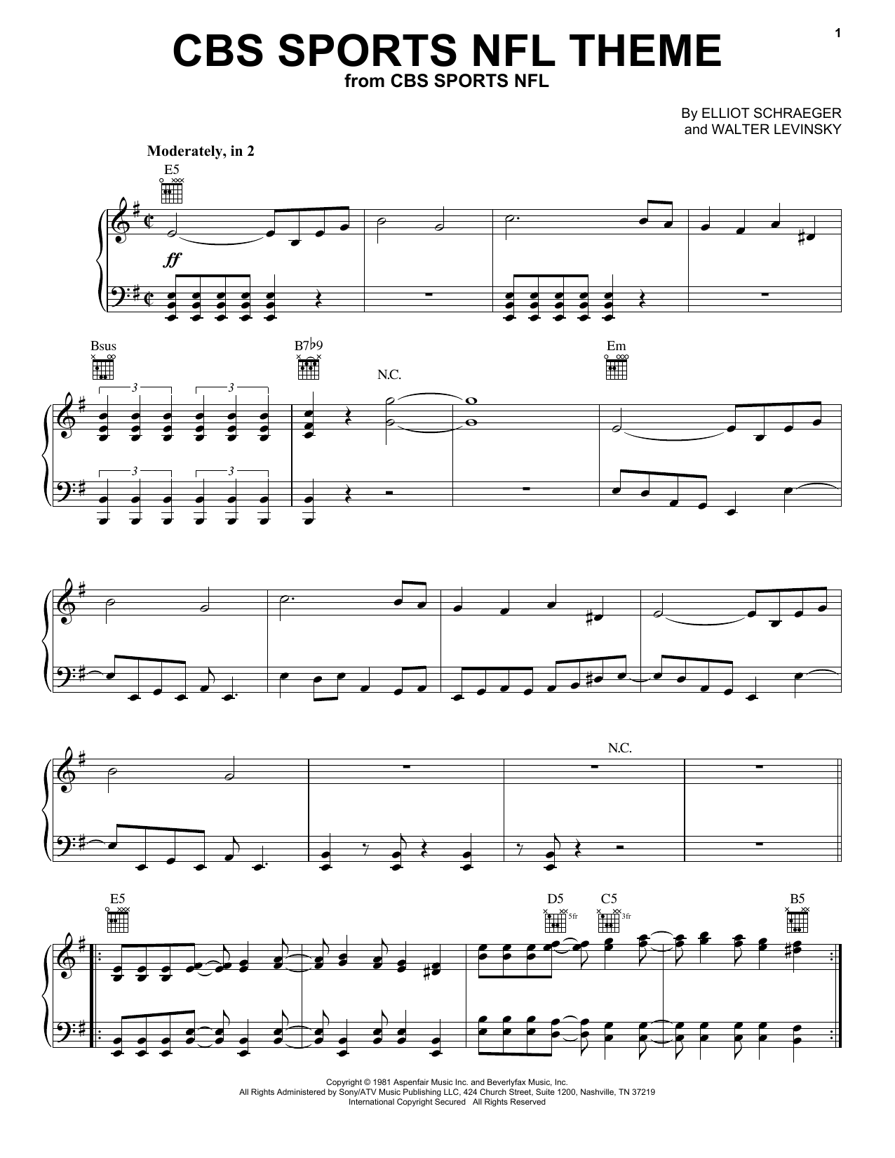 Walter Levinsky CBS Sports NFL Theme sheet music notes and chords arranged for Piano Solo