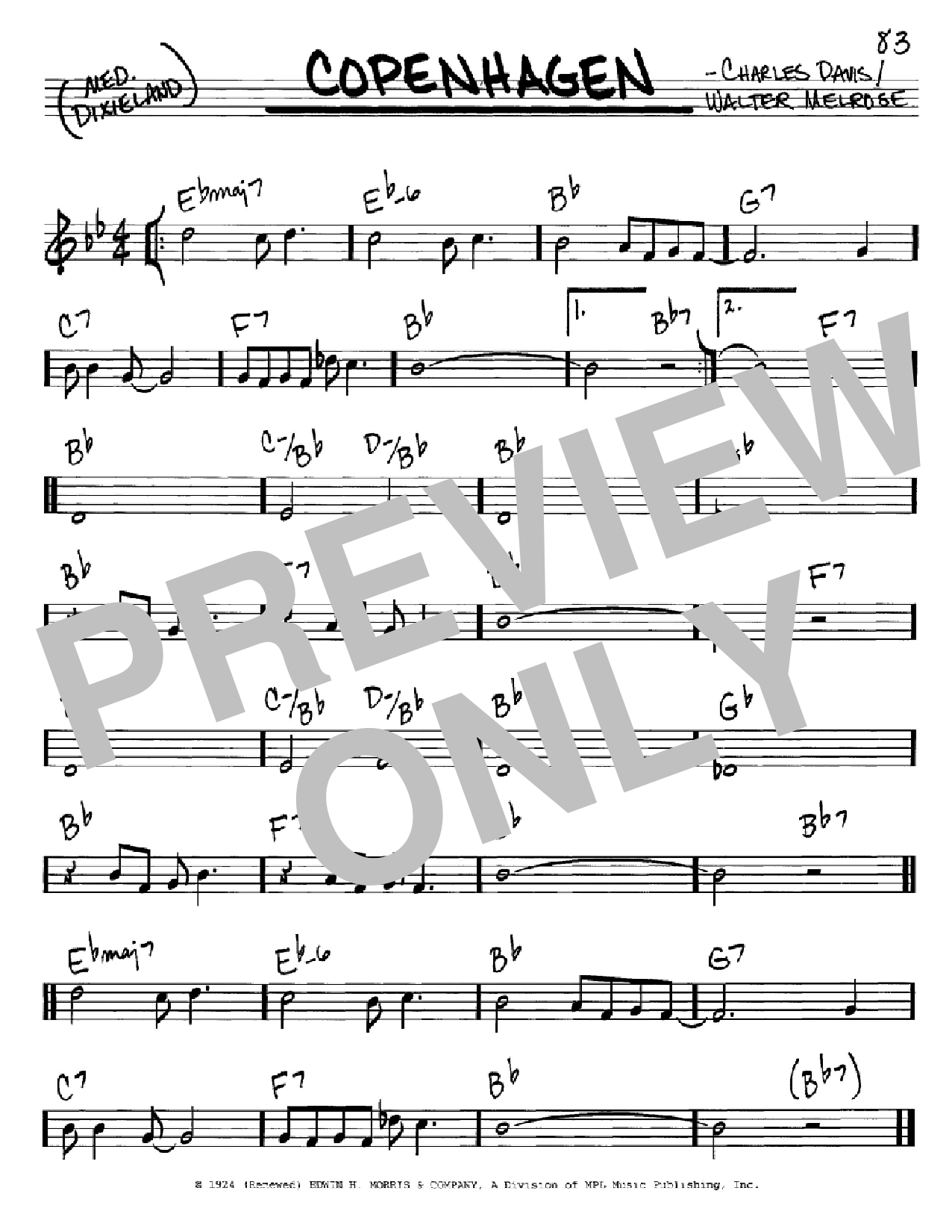 Walter Melrose Copenhagen sheet music notes and chords arranged for Real Book – Melody & Chords – C Instruments