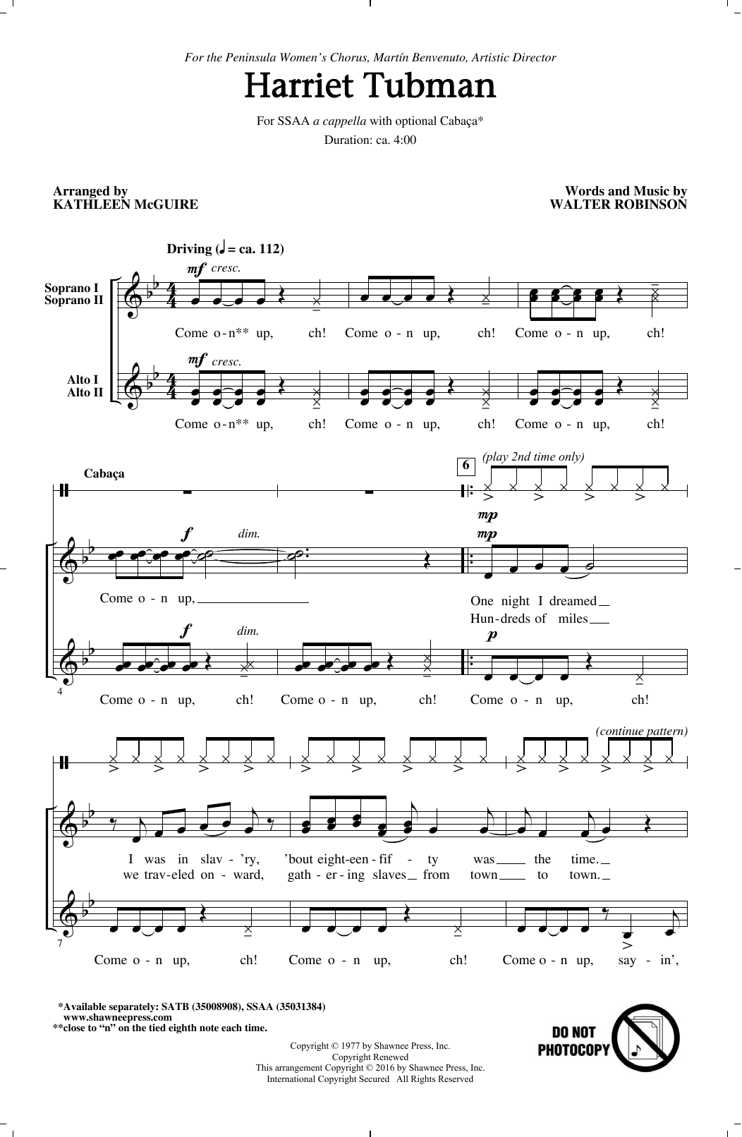 Walter Robinson Harriet Tubman (arr. Kathleen McGuire) sheet music notes and chords arranged for SAB Choir