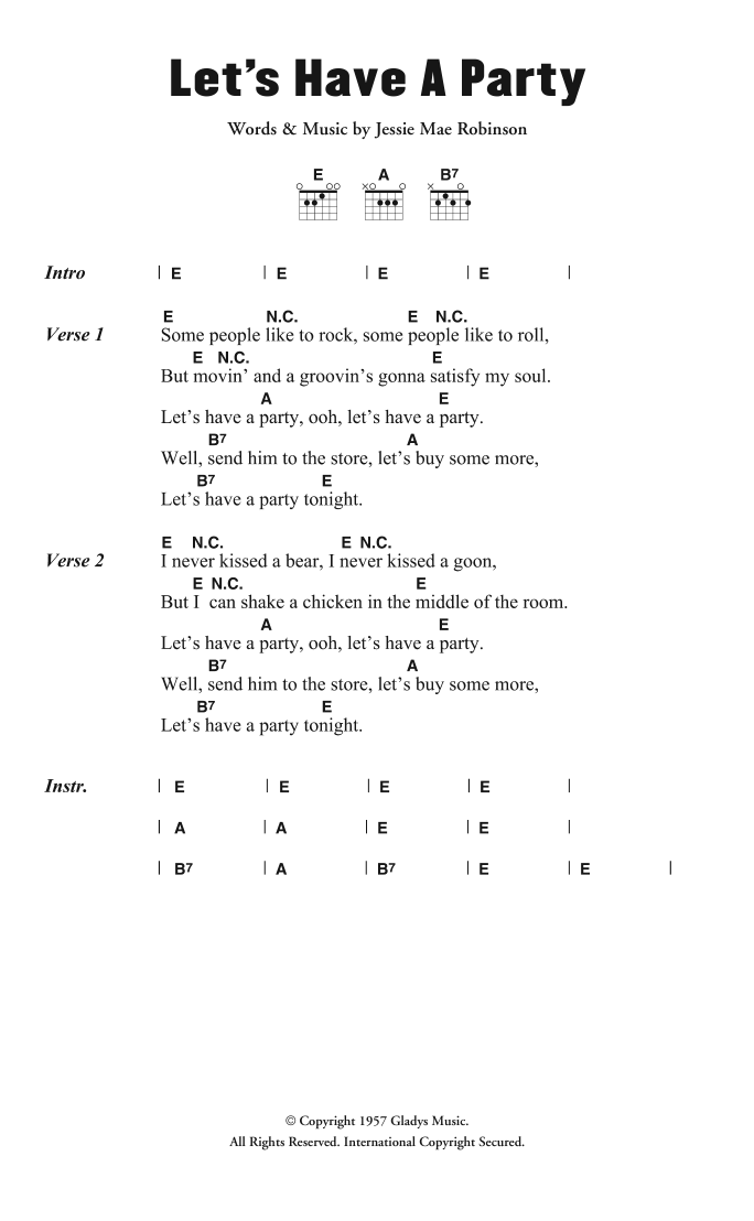 Wanda Jackson Let's Have A Party sheet music notes and chords arranged for Guitar Chords/Lyrics