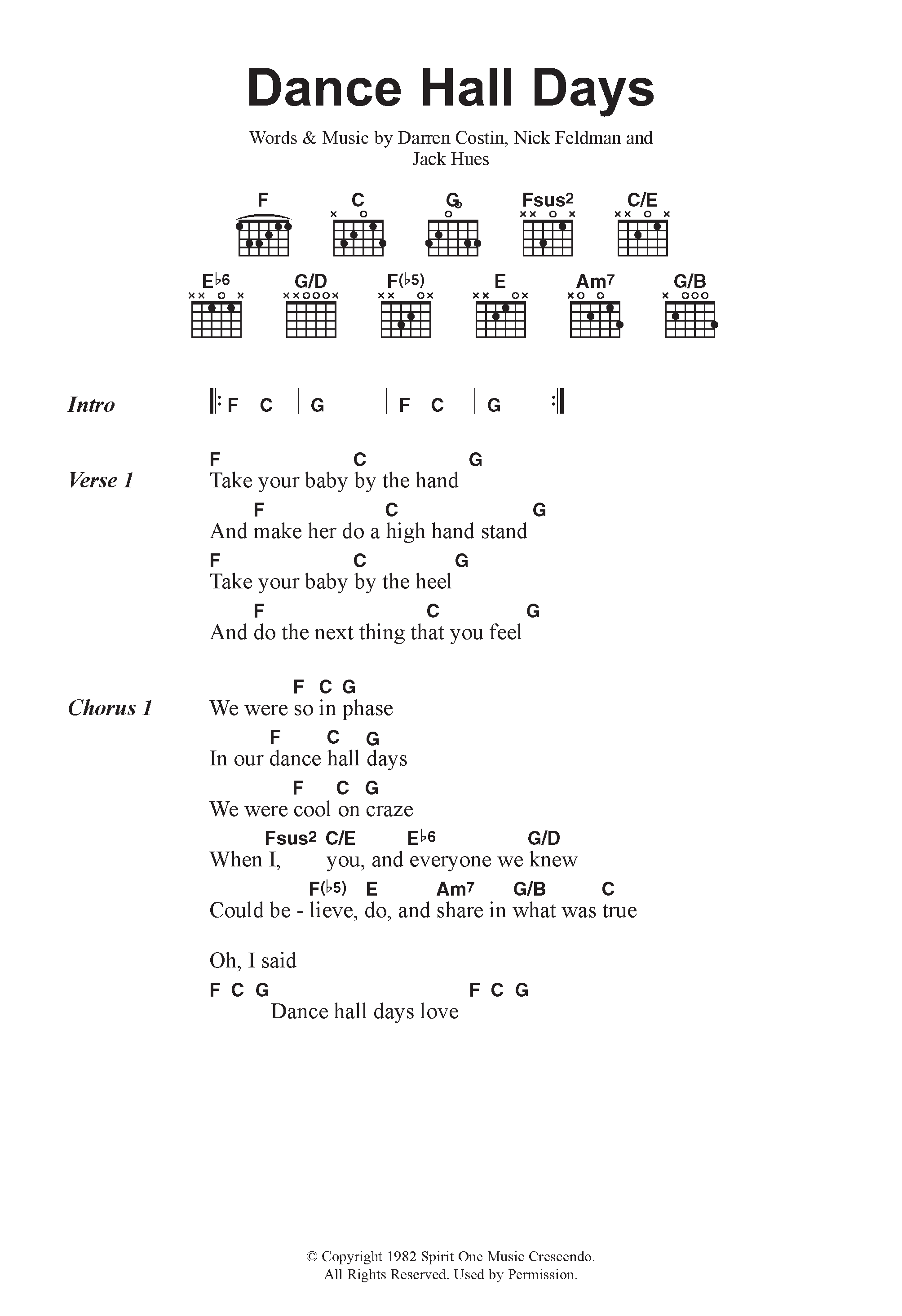 Wang Chung Dance Hall Days sheet music notes and chords arranged for Guitar Chords/Lyrics