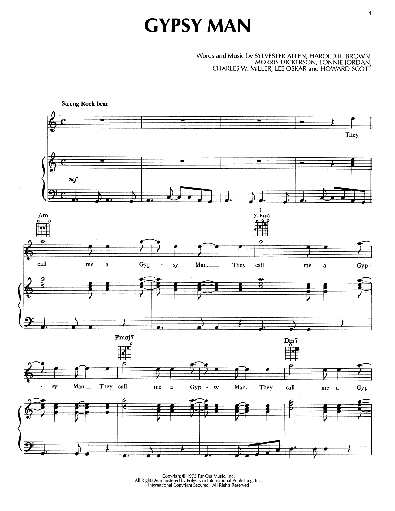 War Gypsy Man sheet music notes and chords arranged for Piano, Vocal & Guitar Chords (Right-Hand Melody)