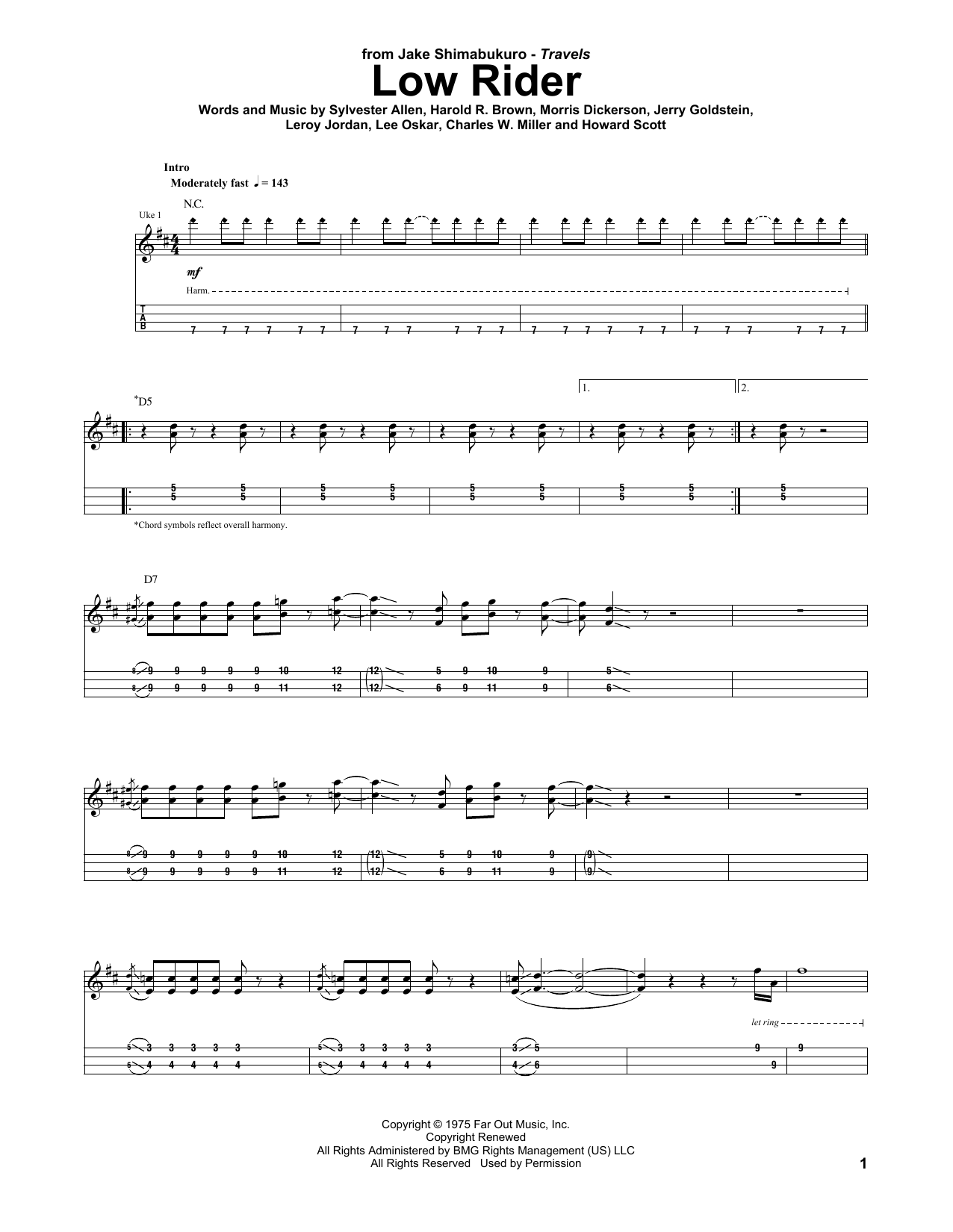 War Low Rider (arr. Jake Shimabukuro) sheet music notes and chords arranged for Ukulele Tab