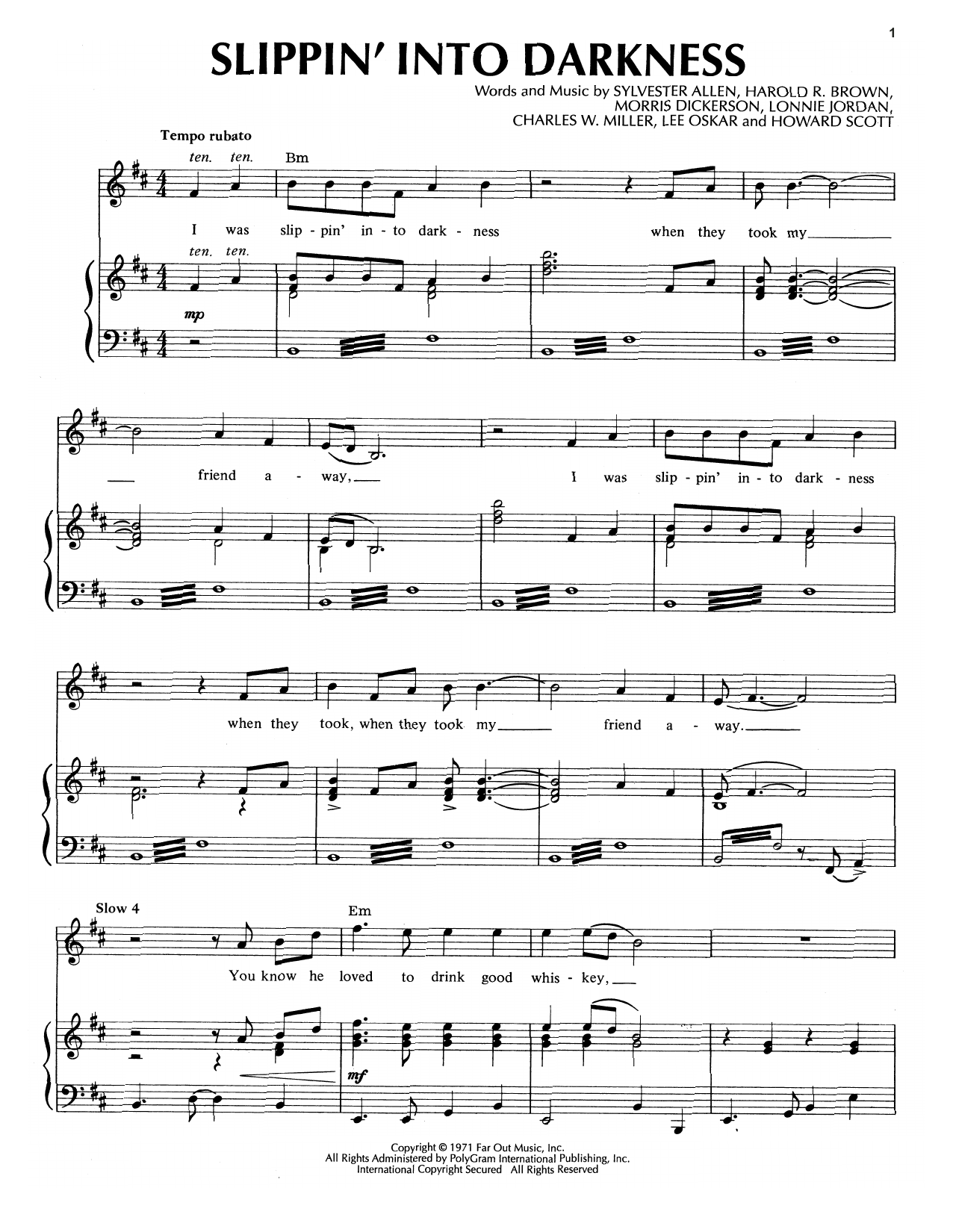 War Slippin' Into Darkness sheet music notes and chords arranged for Piano, Vocal & Guitar Chords (Right-Hand Melody)