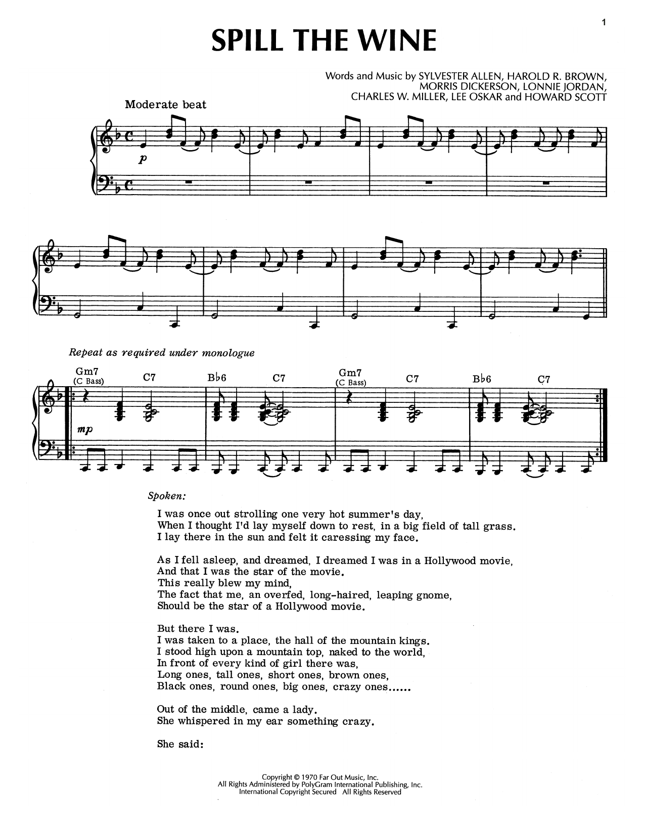 War Spill The Wine sheet music notes and chords arranged for Piano, Vocal & Guitar Chords (Right-Hand Melody)