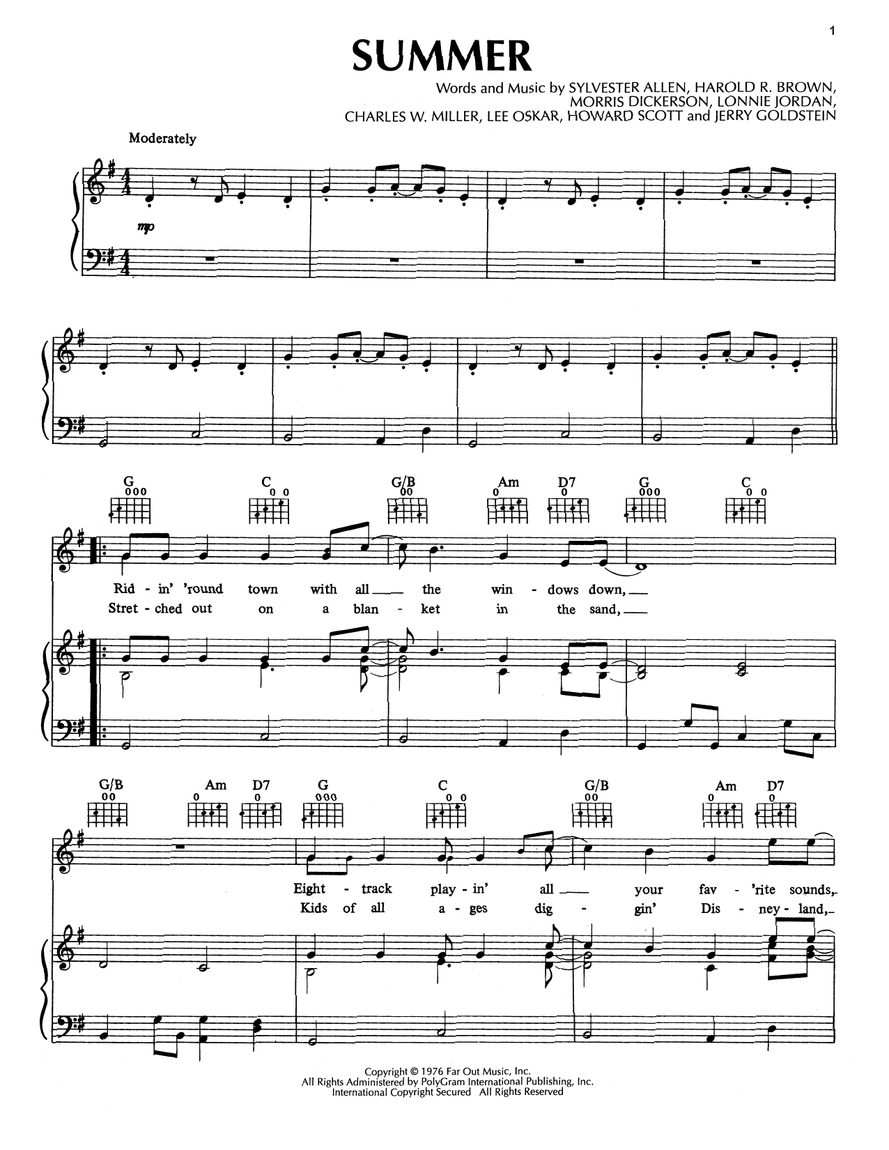 War Summer sheet music notes and chords arranged for Piano, Vocal & Guitar Chords (Right-Hand Melody)
