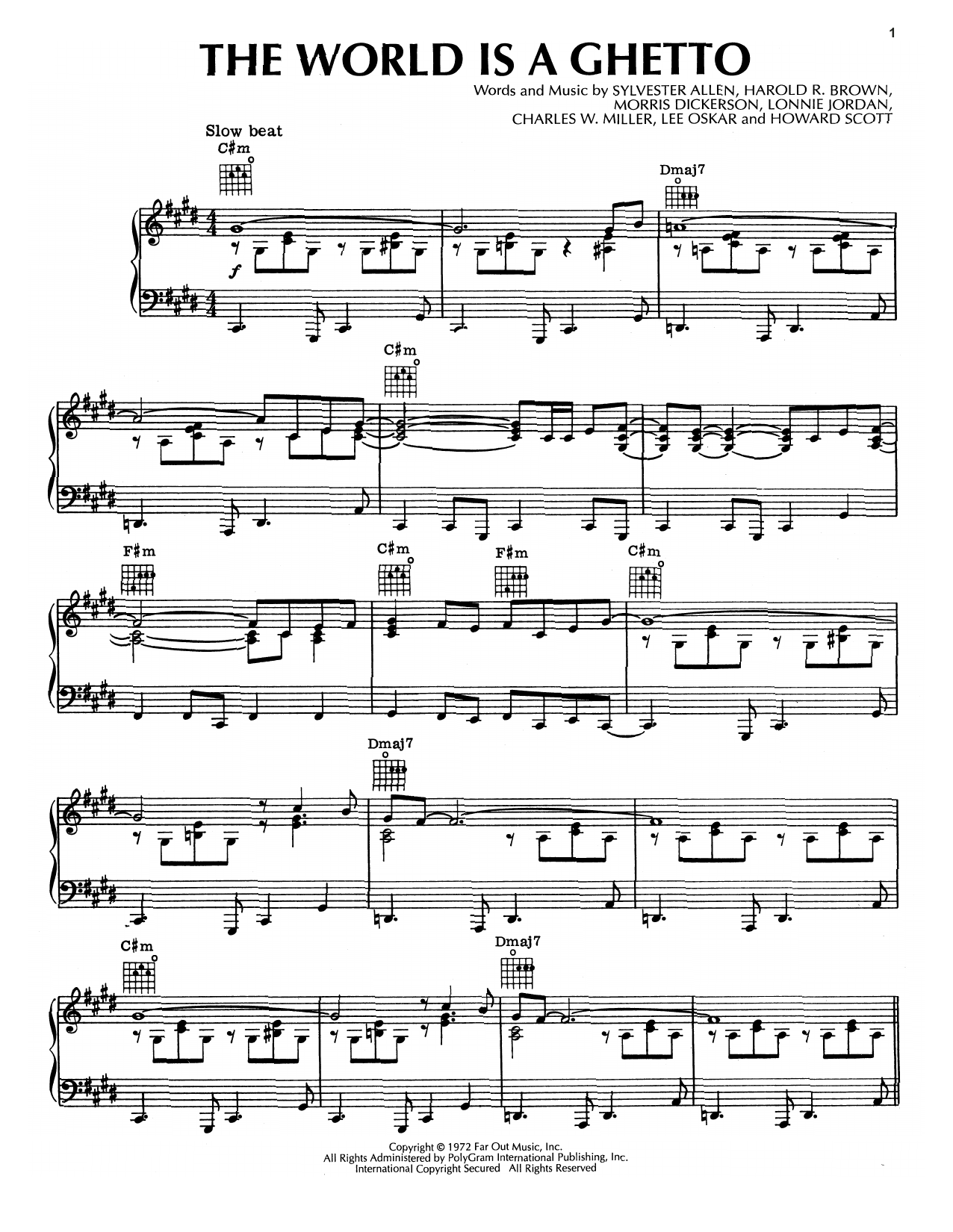 War The World Is A Ghetto sheet music notes and chords arranged for Piano, Vocal & Guitar Chords (Right-Hand Melody)