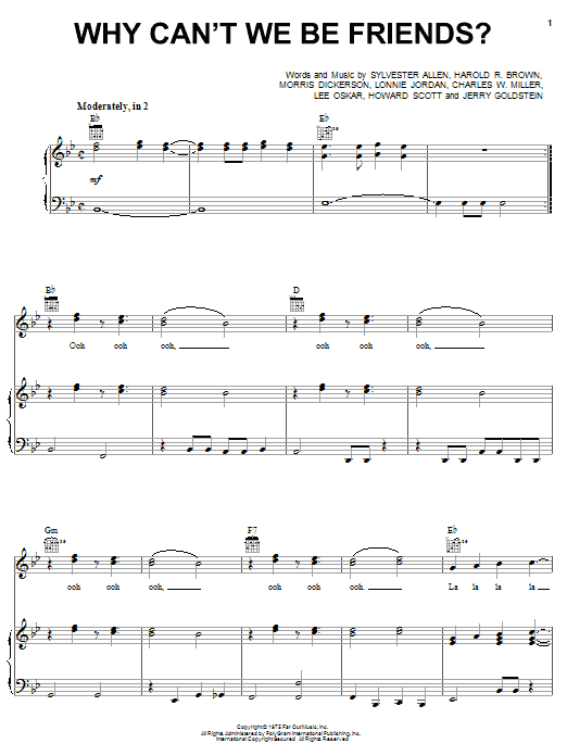 War Why Can't We Be Friends sheet music notes and chords arranged for Piano, Vocal & Guitar Chords (Right-Hand Melody)