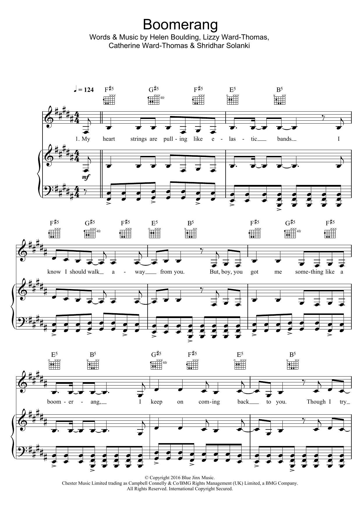 Ward Thomas Boomerang sheet music notes and chords arranged for Piano, Vocal & Guitar Chords