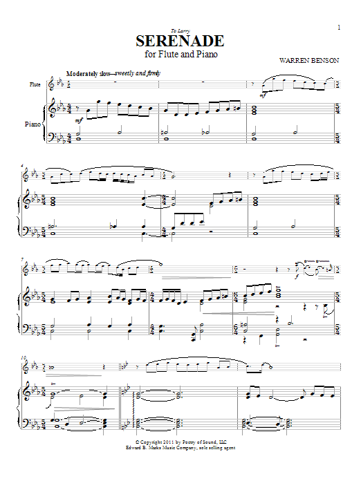 Warren Benson Serenade sheet music notes and chords arranged for Instrumental Solo